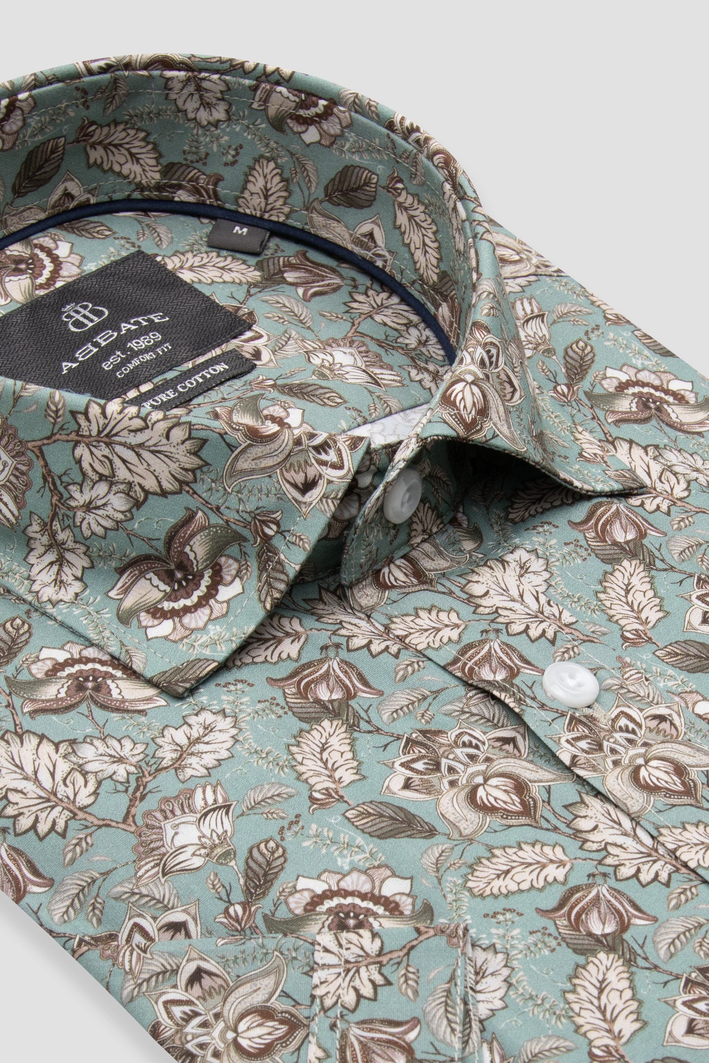 Vento Poplin Comfort Fıt Yeşil Baskılı Klasik Yaka Kısa Kollu Erkek Gömlek