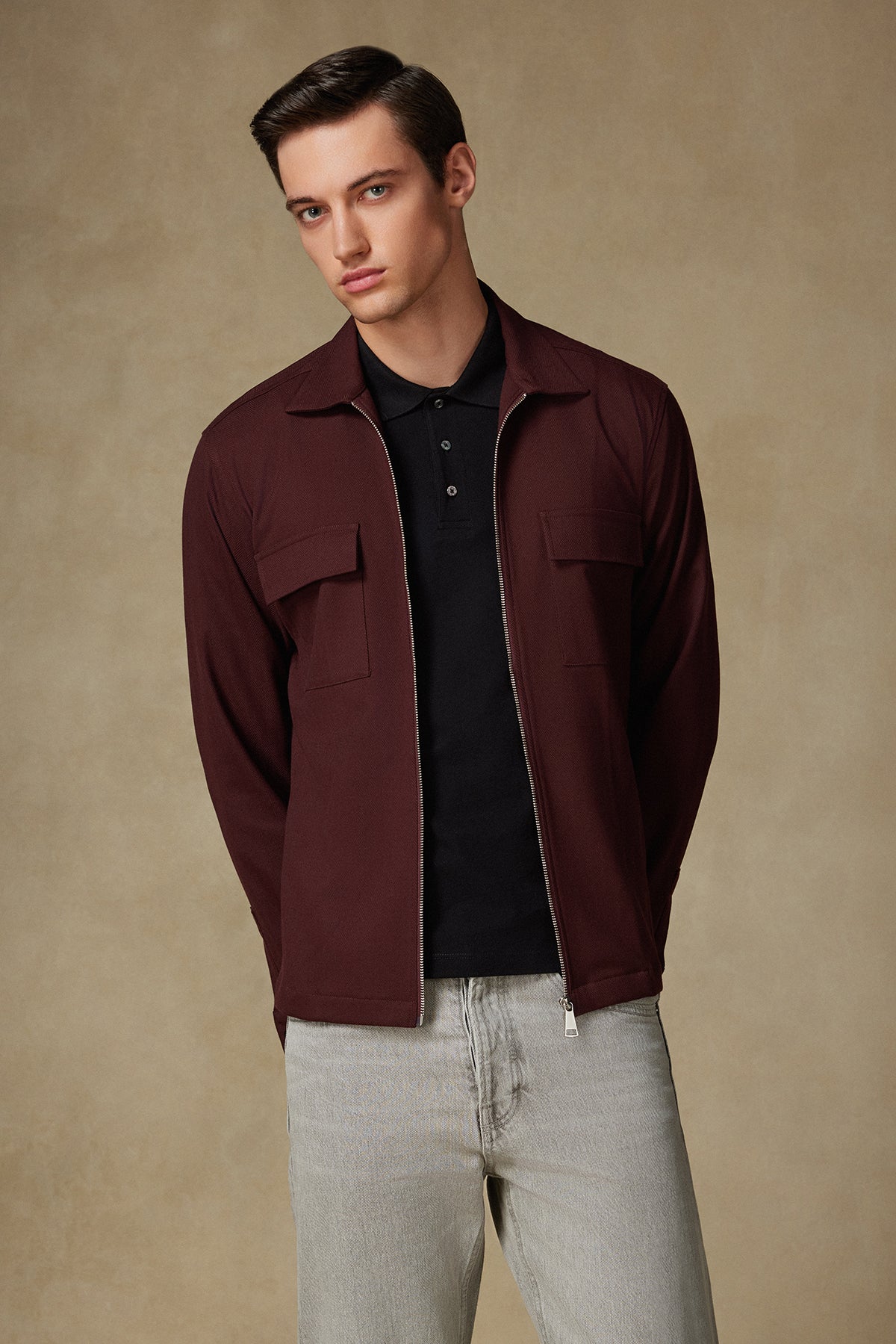 VERSO TWILL OVERSHIRT  BORDO KLASİK YAKA ERKEK GÖMLEK