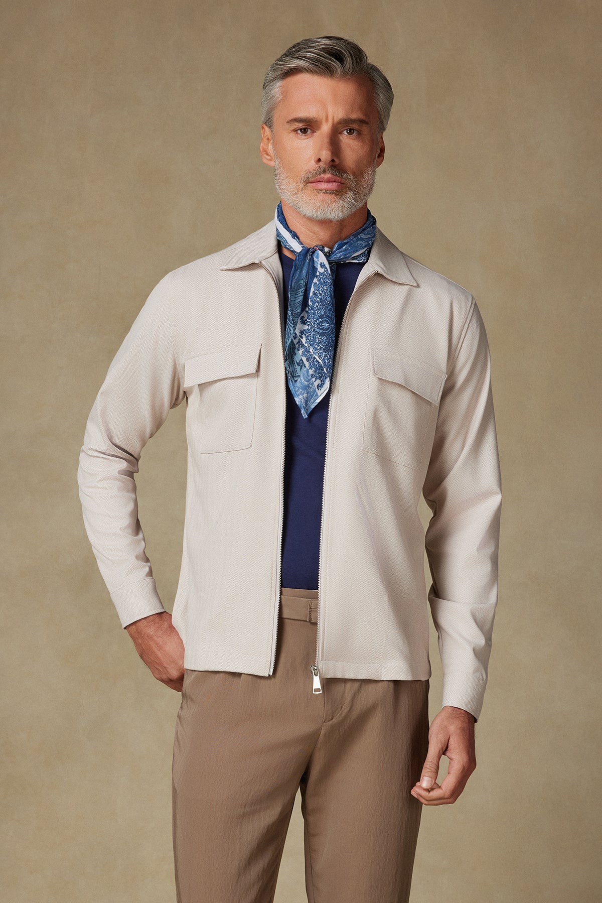 VERSO TWILL OVERSHIRT BEJ KLASİK YAKA ERKEK GÖMLEK