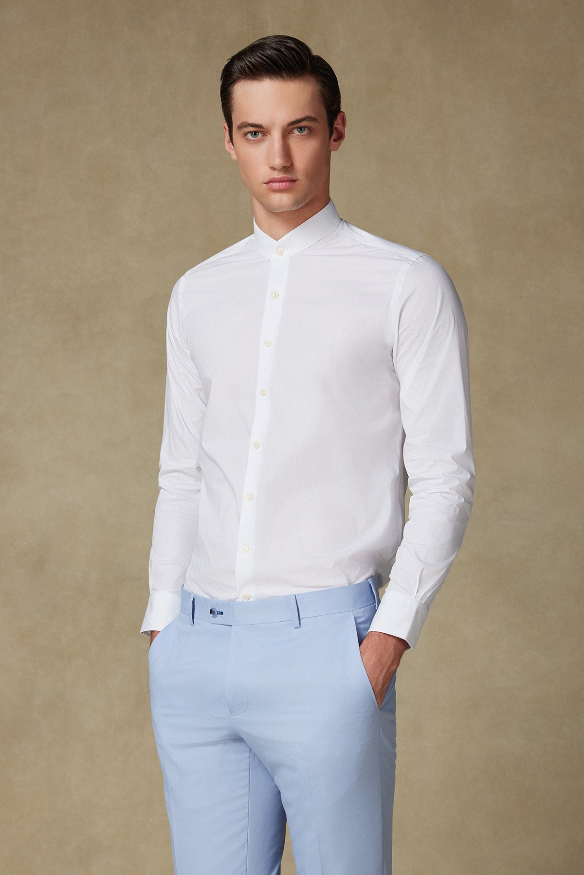 MAO POPLİN STRETCH SLIM FIT BEYAZ MAO YAKA ERKEK GÖMLEK